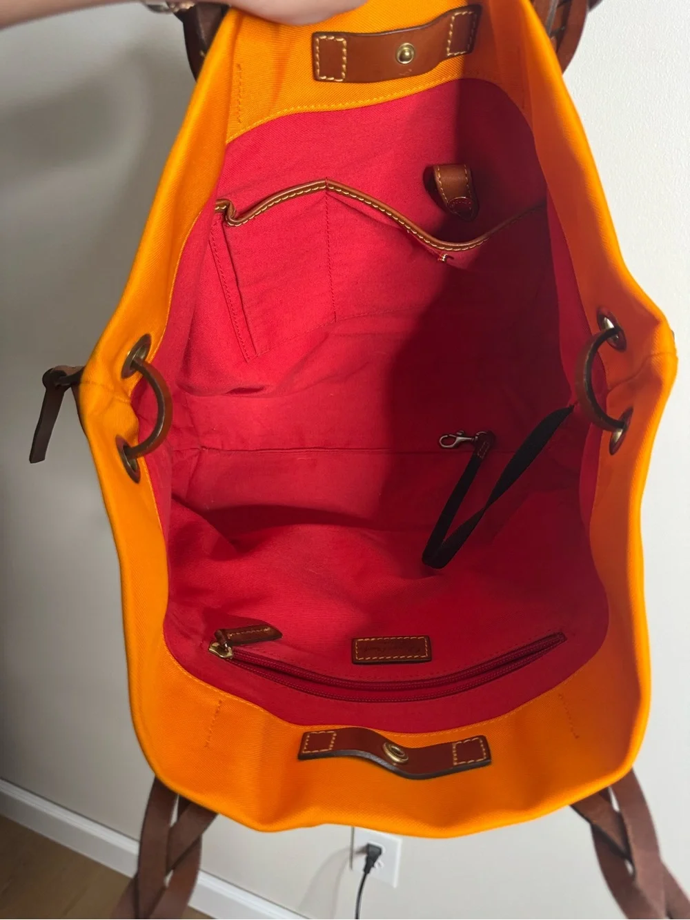Dooney & Bourke Nylon Shopper Tote Orange Yellow Shoulder Bag